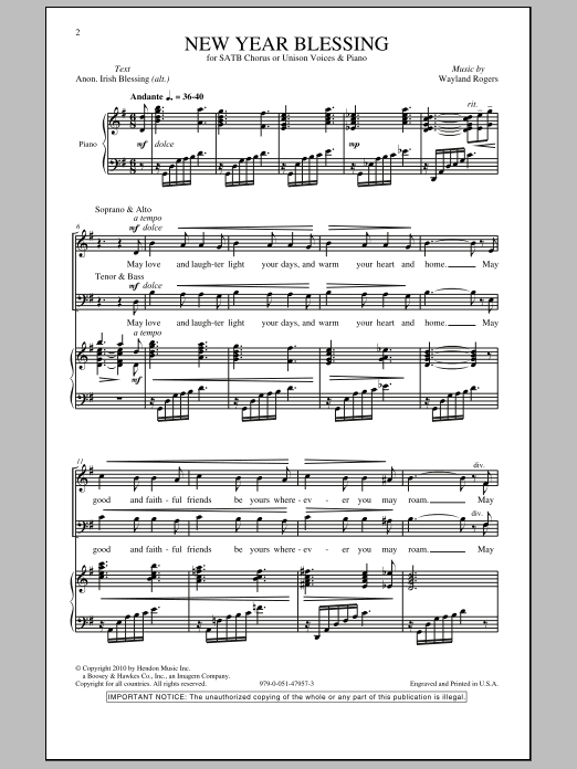 Wayland Rogers New Year Blessing Sheet Music Notes & Chords for SATB - Download or Print PDF