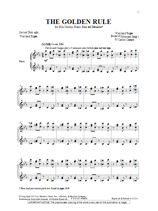 Wayland Rogers The Golden Rule Sheet Music Notes & Chords for SSA - Download or Print PDF
