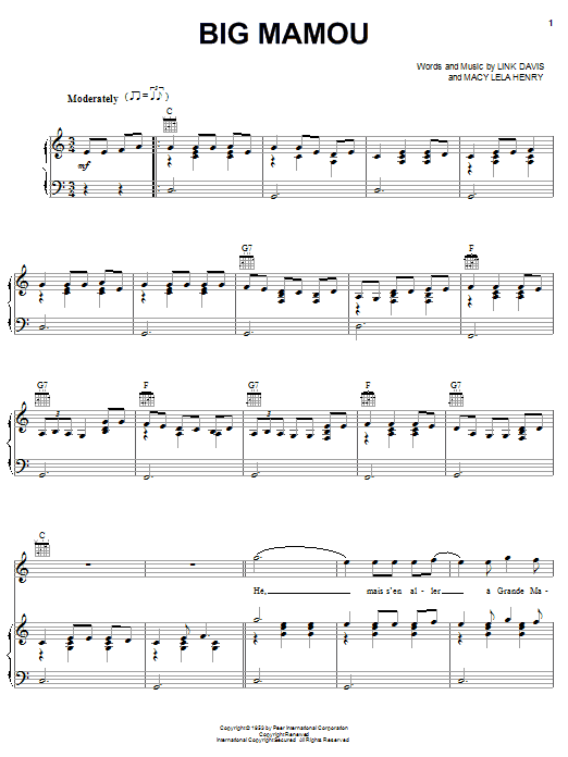 Waylon Jennings Big Mamou Sheet Music Notes & Chords for Piano, Vocal & Guitar (Right-Hand Melody) - Download or Print PDF