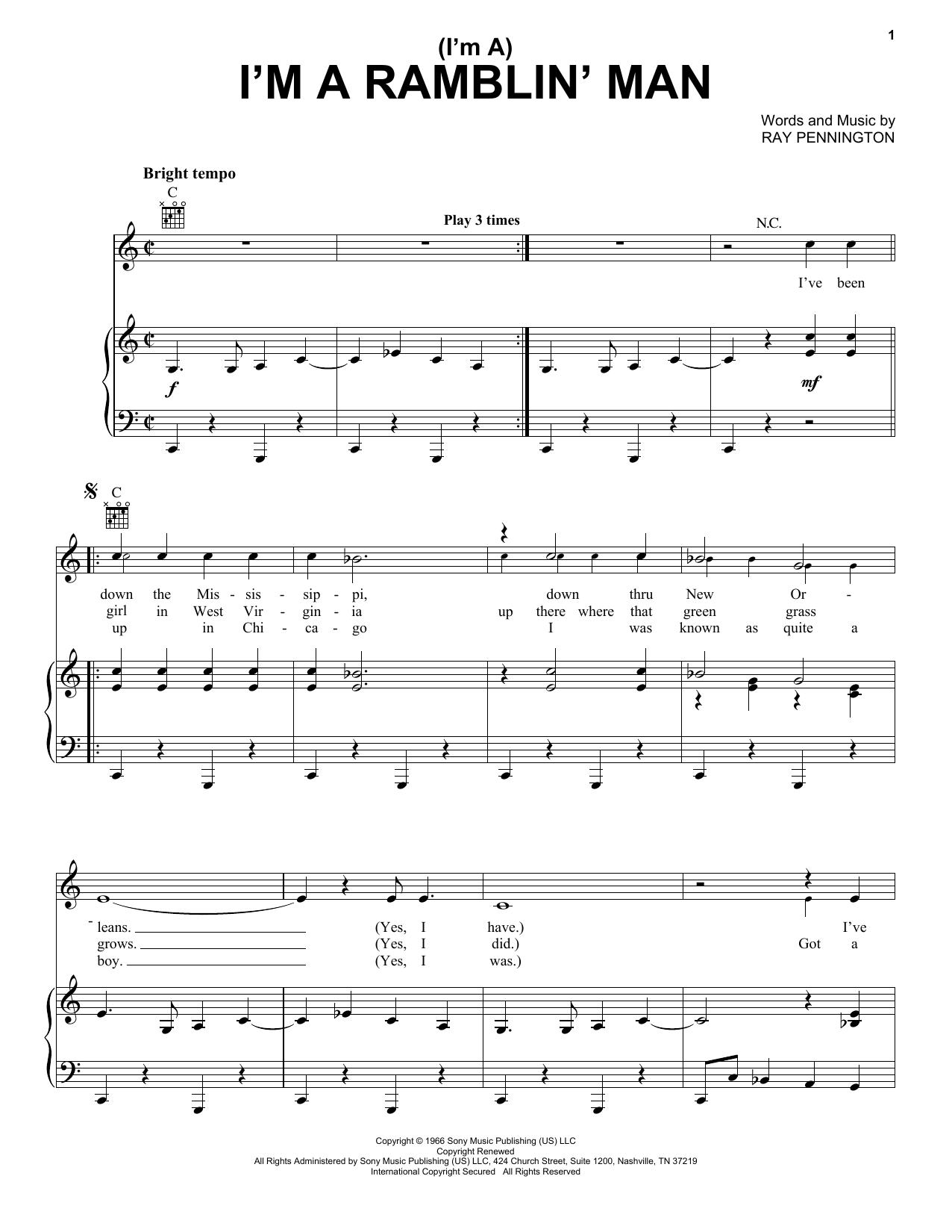 Waylon Jennings (I'm A) Ramblin' Man Sheet Music Notes & Chords for Real Book – Melody, Lyrics & Chords - Download or Print PDF