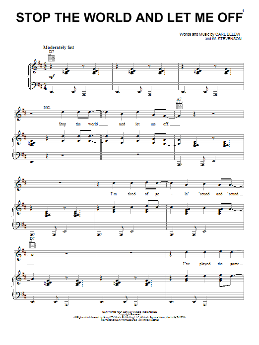 Waylon Jennings Stop The World And Let Me Off Sheet Music Notes & Chords for Piano, Vocal & Guitar (Right-Hand Melody) - Download or Print PDF