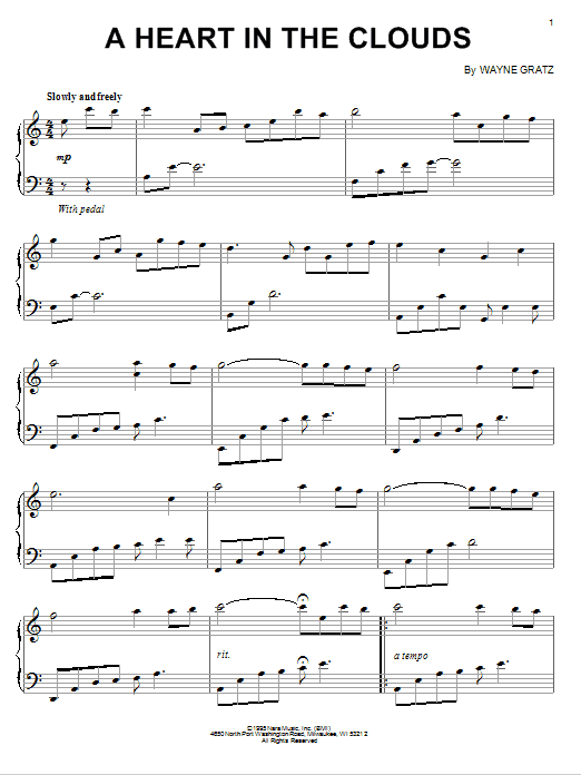 Wayne Gratz A Heart In The Clouds Sheet Music Notes & Chords for Piano - Download or Print PDF