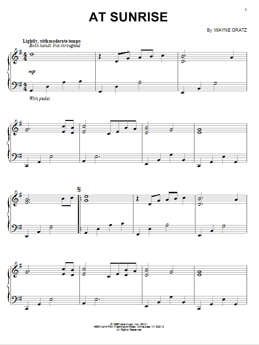 Wayne Gratz At Sunrise Sheet Music Notes & Chords for Piano - Download or Print PDF