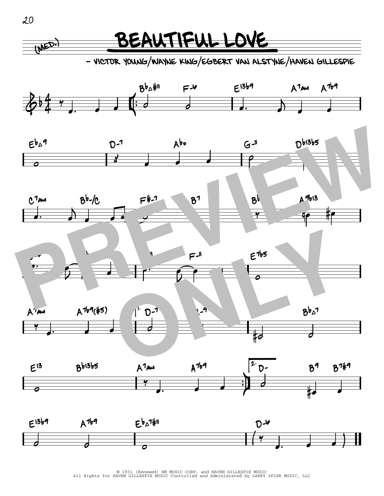 Wayne King Beautiful Love (arr. David Hazeltine) Sheet Music Notes & Chords for Real Book – Enhanced Chords - Download or Print PDF