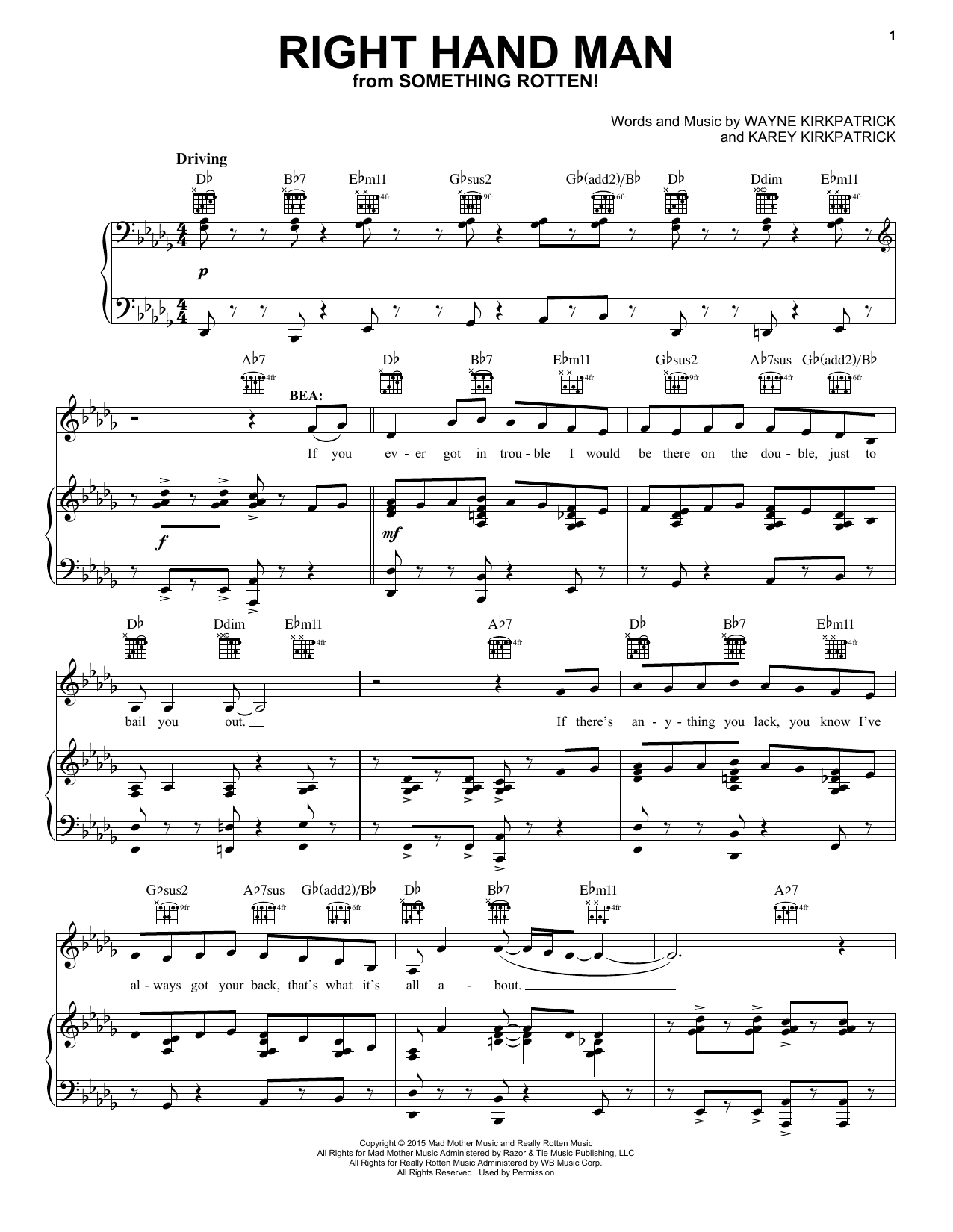 Wayne Kirkpatrick Right Hand Man Sheet Music Notes & Chords for Piano, Vocal & Guitar (Right-Hand Melody) - Download or Print PDF