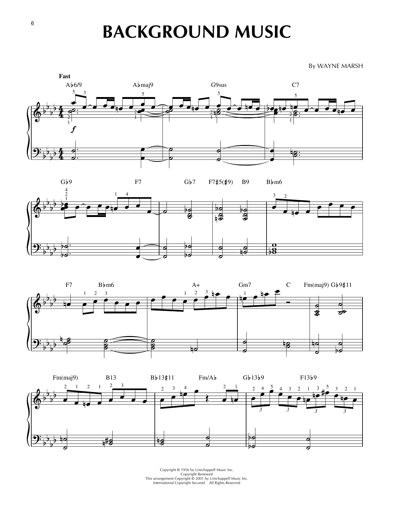 Wayne Marsh Background Music (arr. Brent Edstrom & Jim Sodke) Sheet Music Notes & Chords for Piano Solo - Download or Print PDF