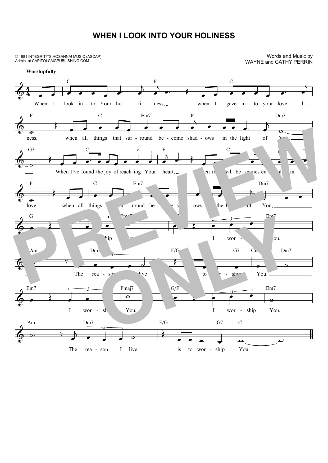 Wayne Perrin When I Look Into Your Holiness Sheet Music Notes & Chords for Melody Line, Lyrics & Chords - Download or Print PDF