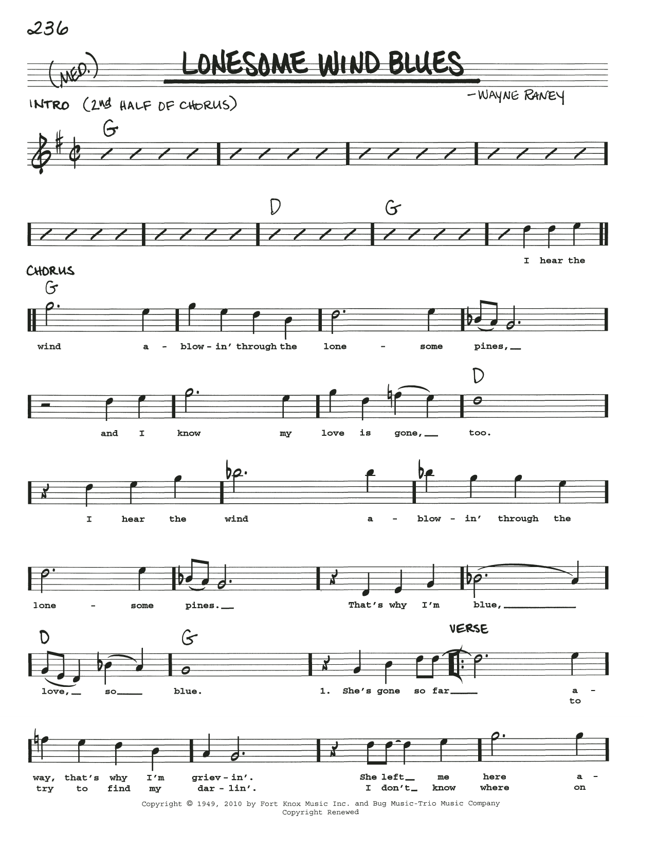 Wayne Raney Lonesome Wind Blues Sheet Music Notes & Chords for Real Book – Melody, Lyrics & Chords - Download or Print PDF