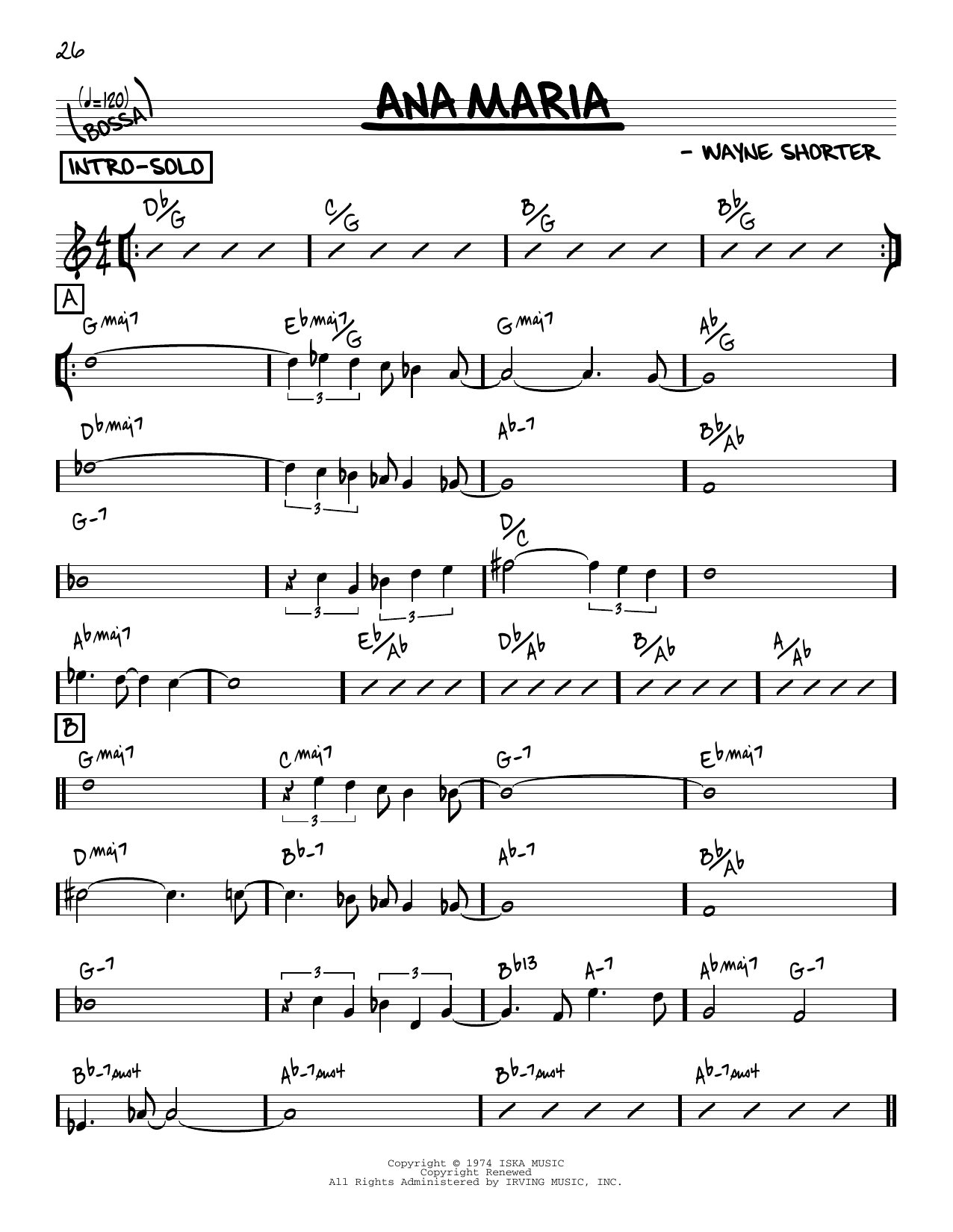 Wayne Shorter Ana Maria [Reharmonized version] (arr. Jack Grassel) Sheet Music Notes & Chords for Real Book – Melody & Chords - Download or Print PDF