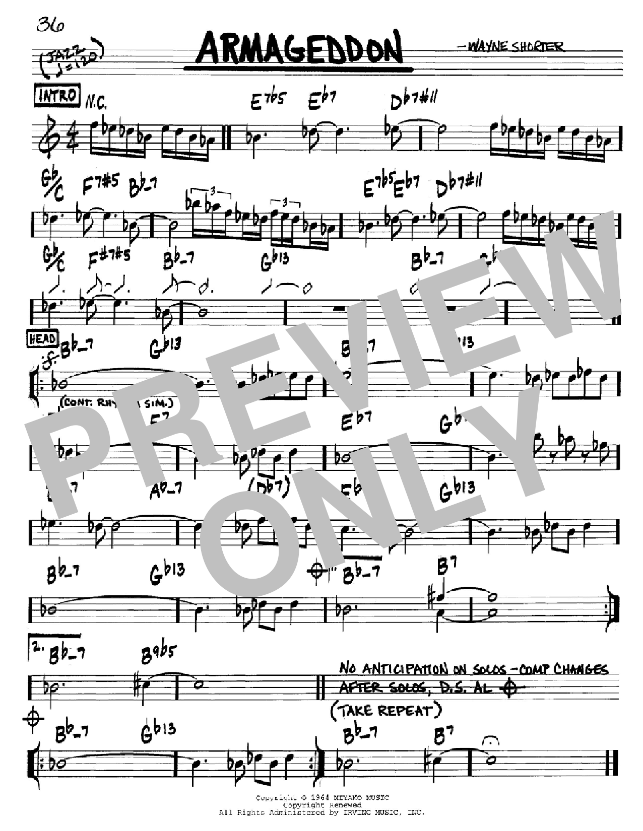 Wayne Shorter Armageddon Sheet Music Notes & Chords for Real Book - Melody & Chords - Bb Instruments - Download or Print PDF