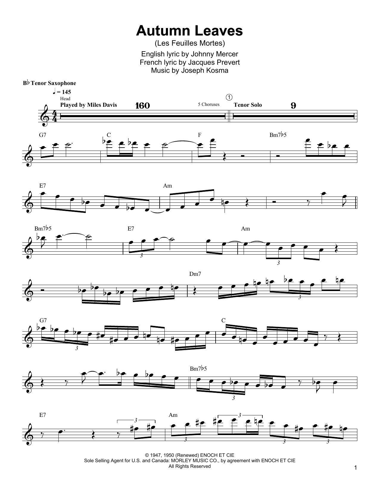 Wayne Shorter Autumn Leaves Sheet Music Notes & Chords for Tenor Sax Transcription - Download or Print PDF