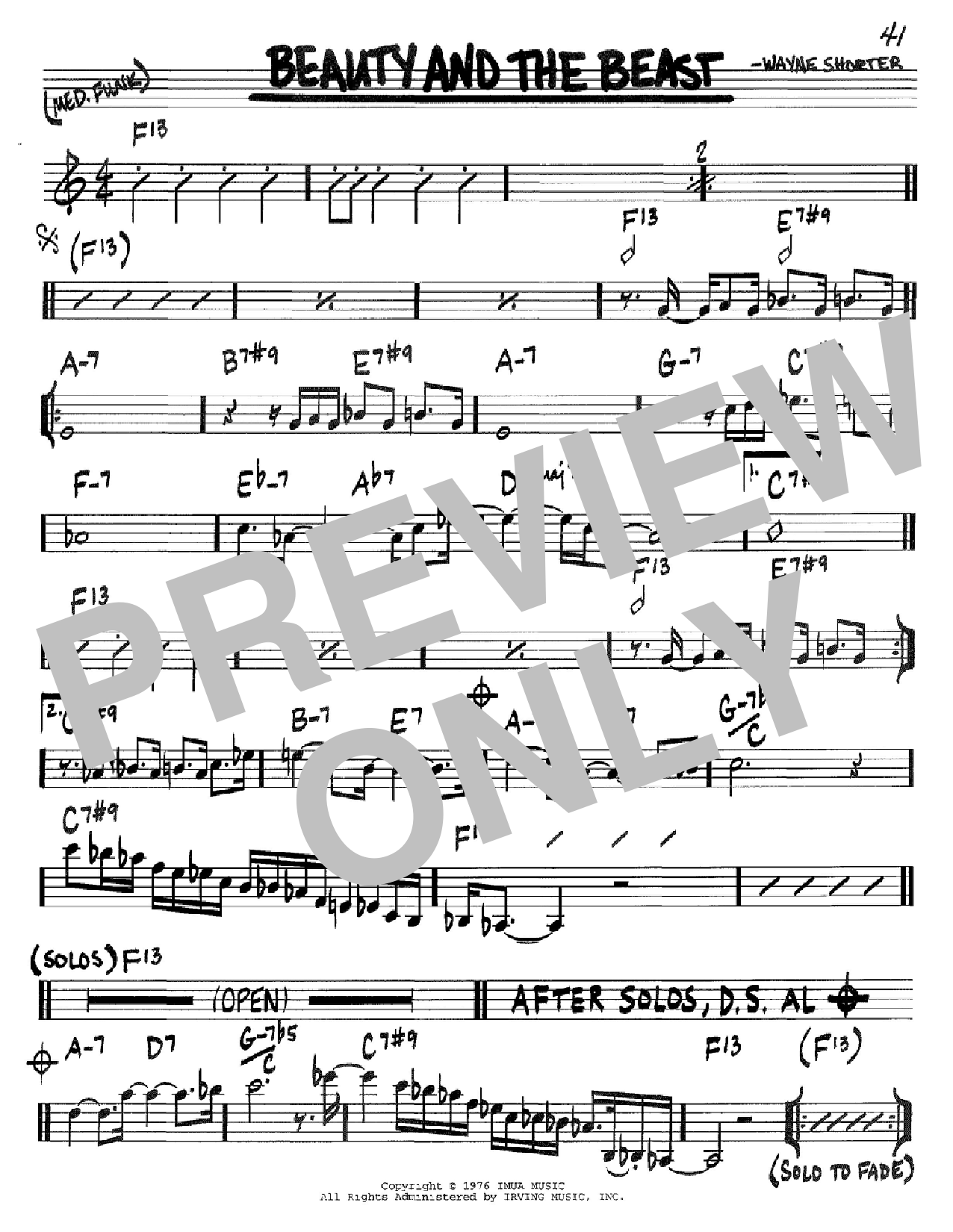 Wayne Shorter Beauty And The Beast Sheet Music Notes & Chords for Real Book - Melody & Chords - Bb Instruments - Download or Print PDF