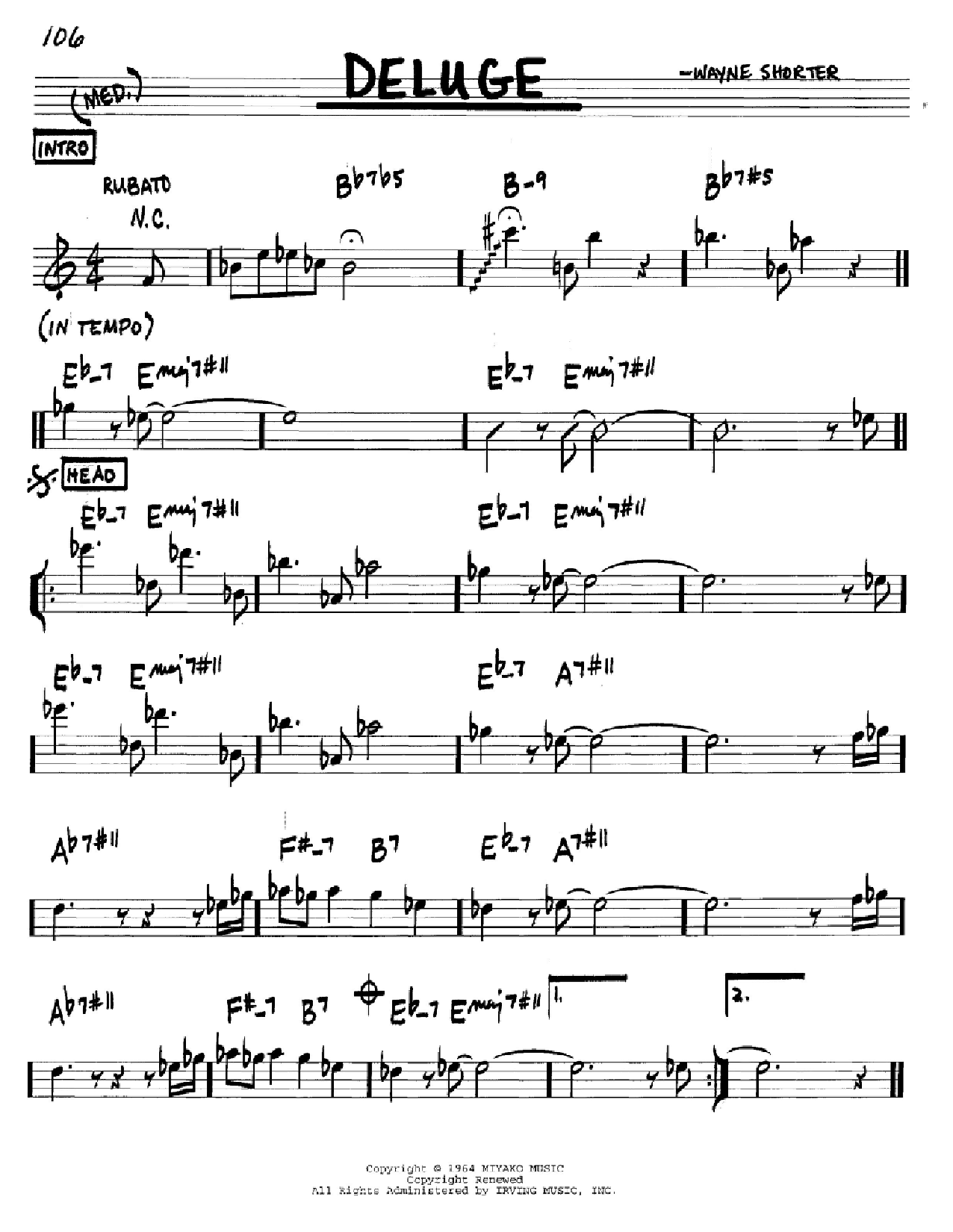 Wayne Shorter Deluge Sheet Music Notes & Chords for Real Book - Melody & Chords - C Instruments - Download or Print PDF