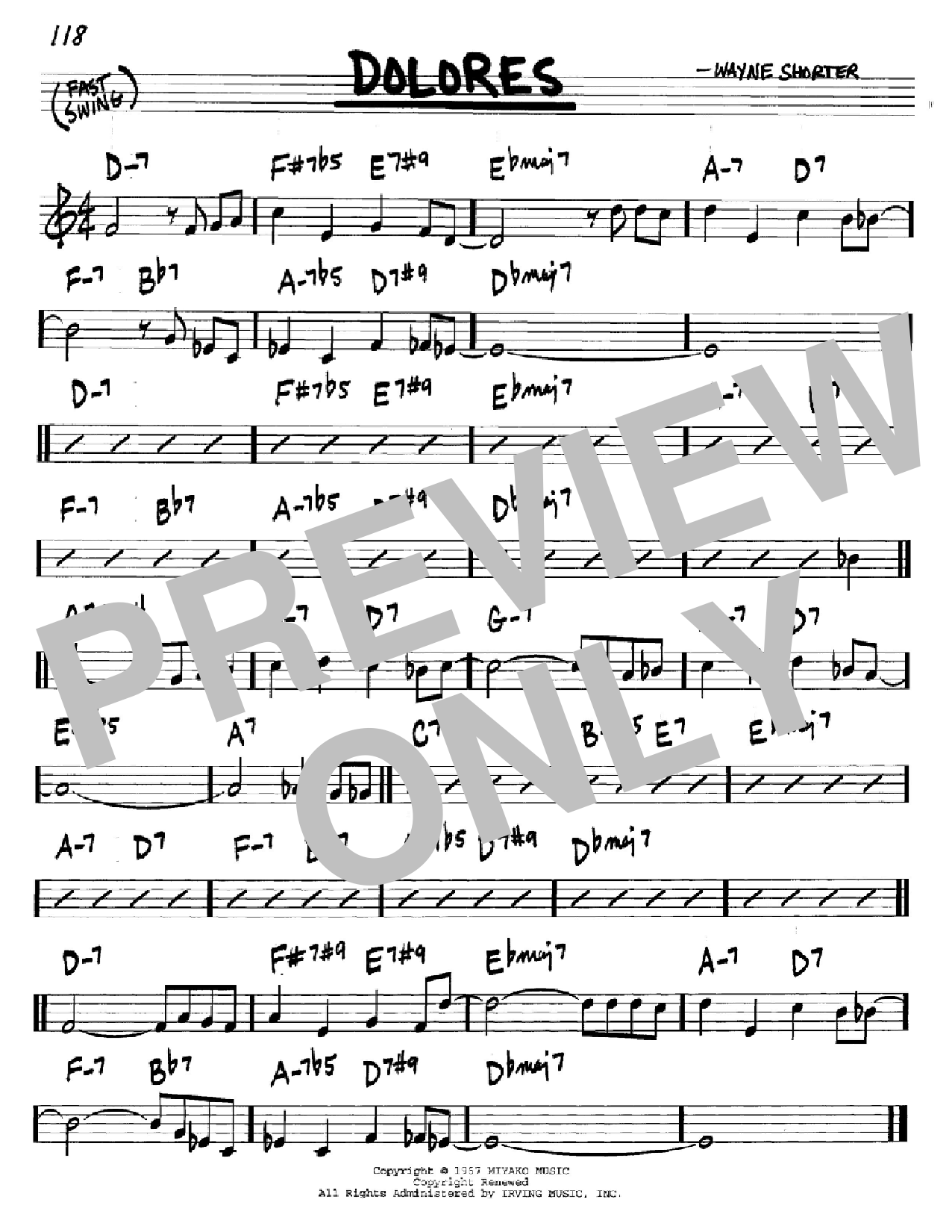 Wayne Shorter Dolores Sheet Music Notes & Chords for Real Book - Melody & Chords - Bass Clef Instruments - Download or Print PDF