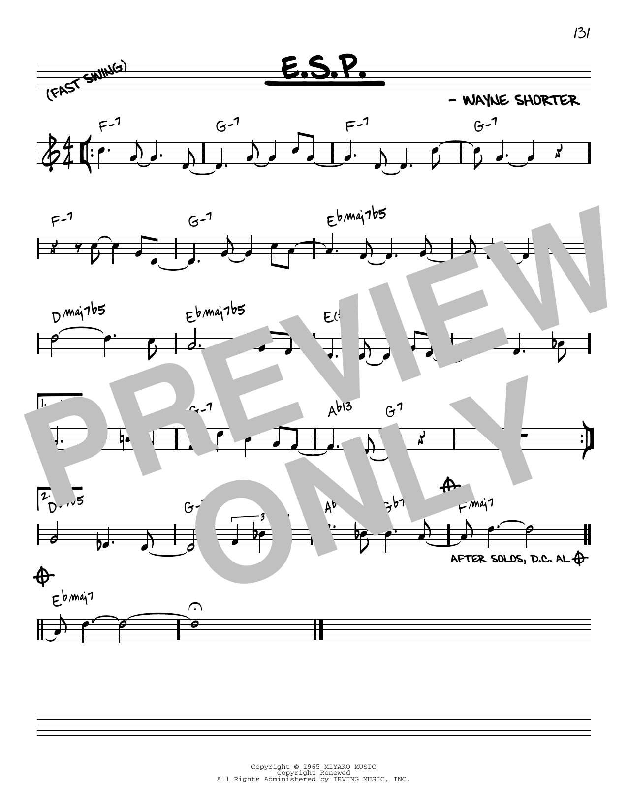Wayne Shorter E.S.P. [Reharmonized version] (arr. Jack Grassel) Sheet Music Notes & Chords for Real Book – Melody & Chords - Download or Print PDF