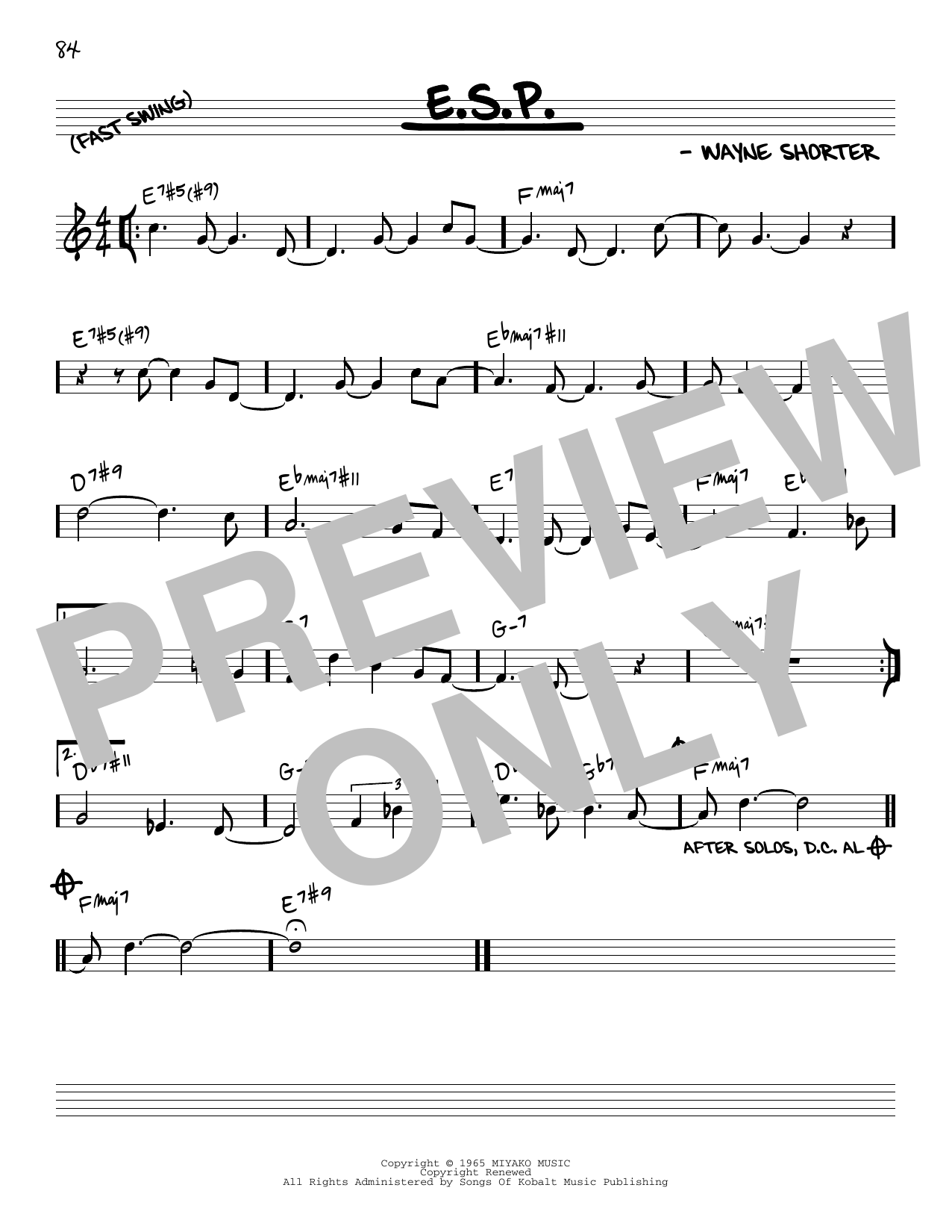 Wayne Shorter E.S.P. Sheet Music Notes & Chords for Real Book - Melody & Chords - Eb Instruments - Download or Print PDF
