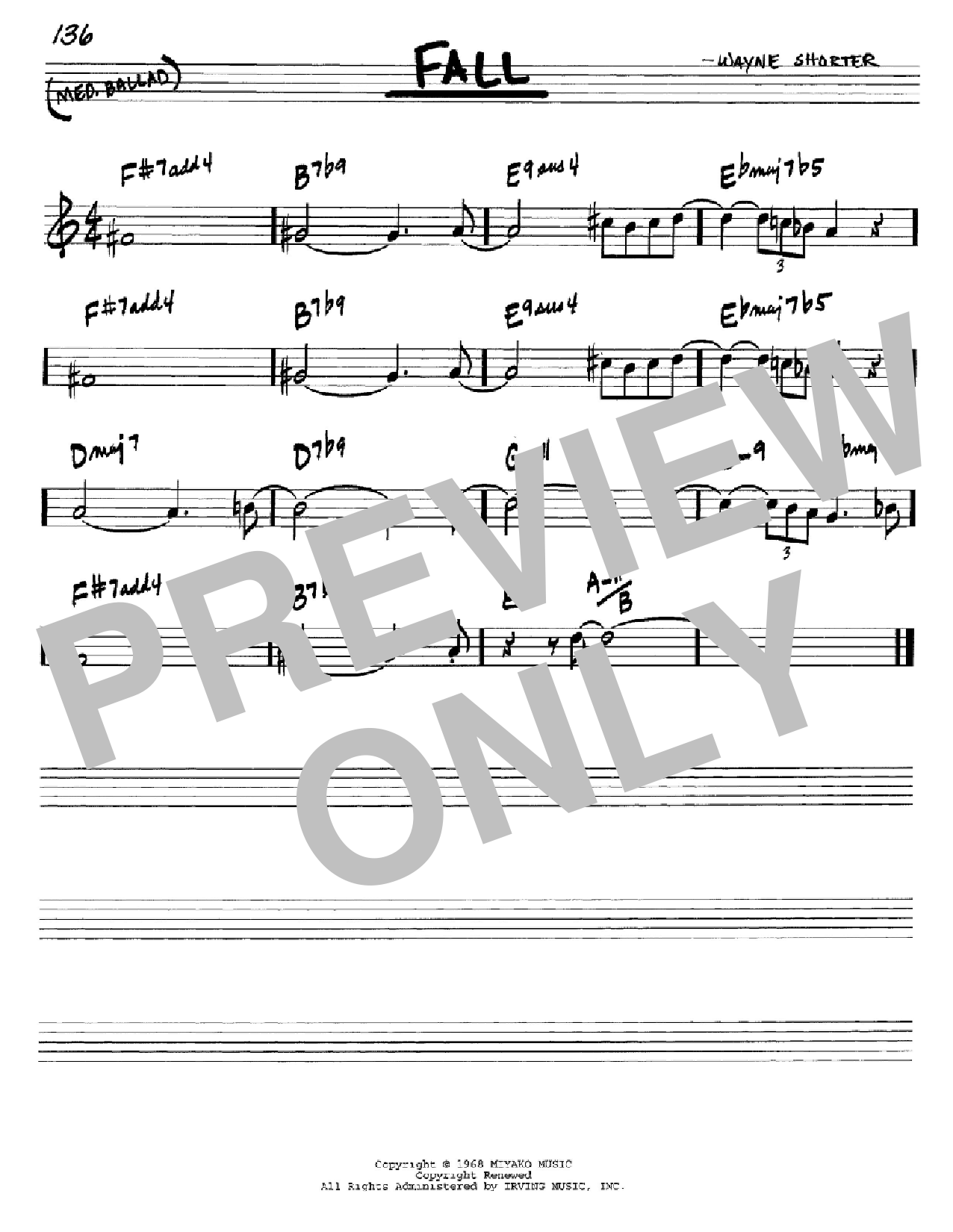 Wayne Shorter Fall Sheet Music Notes & Chords for Real Book - Melody & Chords - Bb Instruments - Download or Print PDF