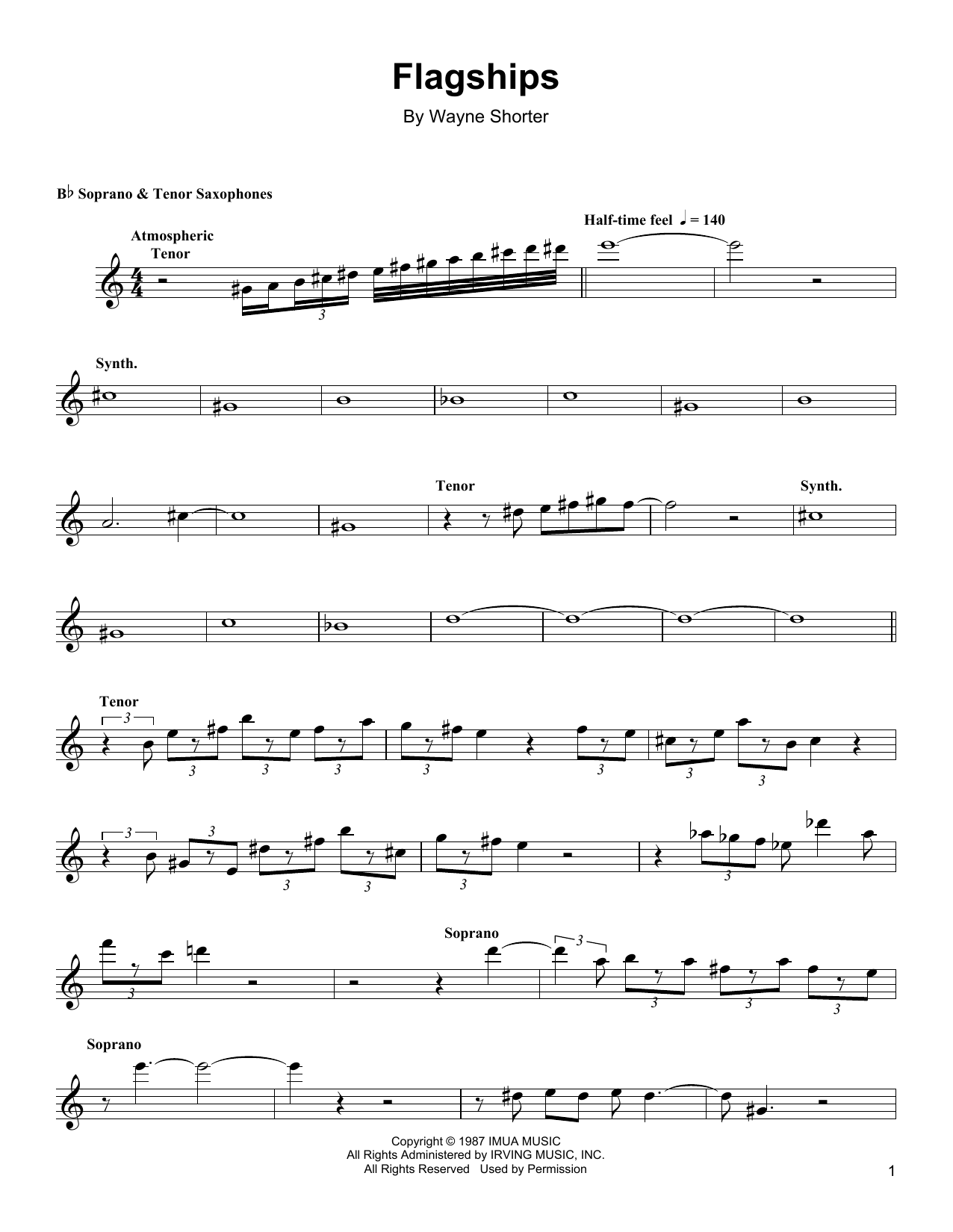 Wayne Shorter Flagships Sheet Music Notes & Chords for Soprano Sax Transcription - Download or Print PDF