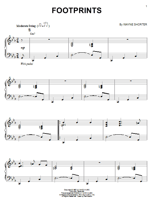 Wayne Shorter Footprints Sheet Music Notes & Chords for Piano, Vocal & Guitar (Right-Hand Melody) - Download or Print PDF