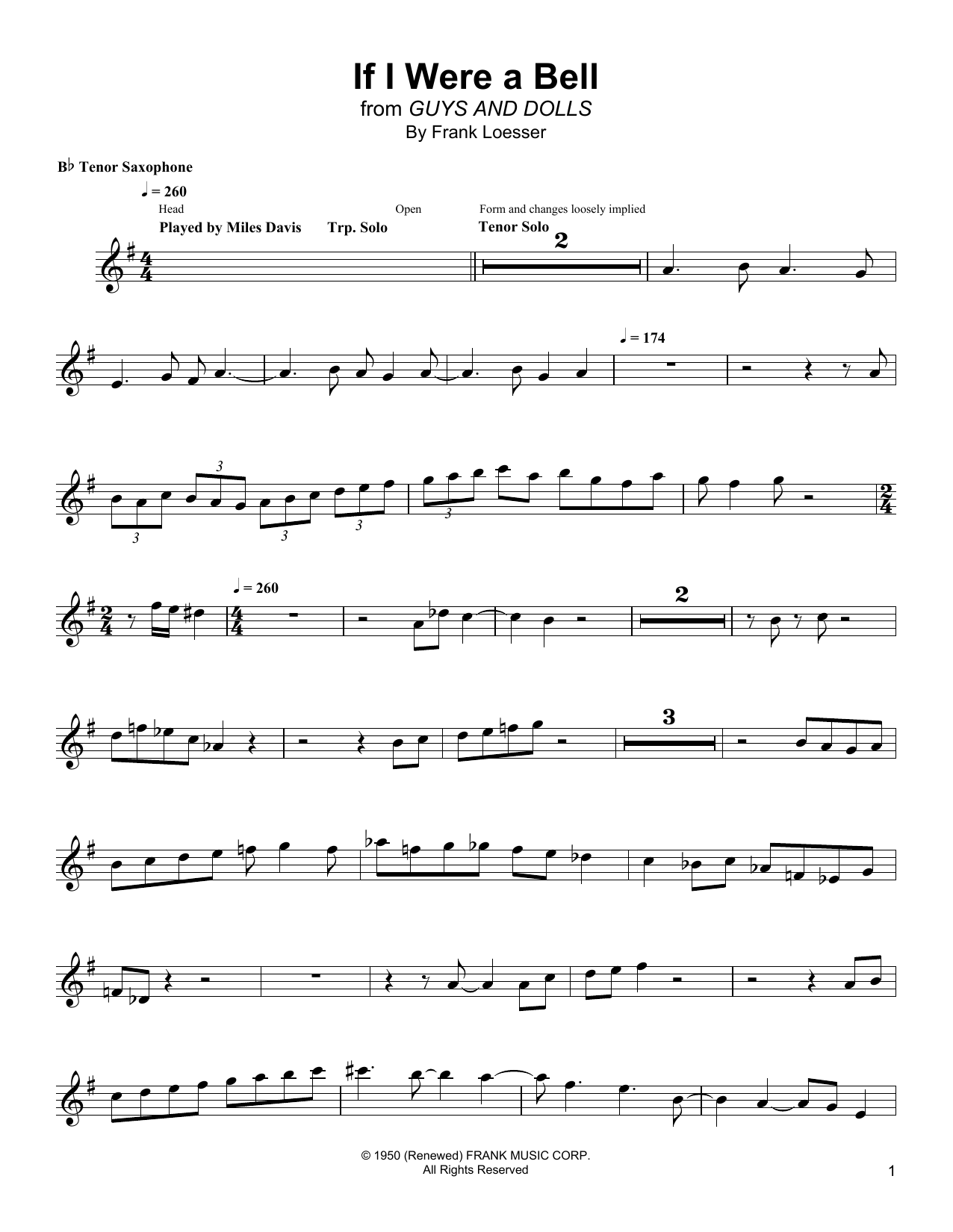 Wayne Shorter If I Were A Bell Sheet Music Notes & Chords for Tenor Sax Transcription - Download or Print PDF
