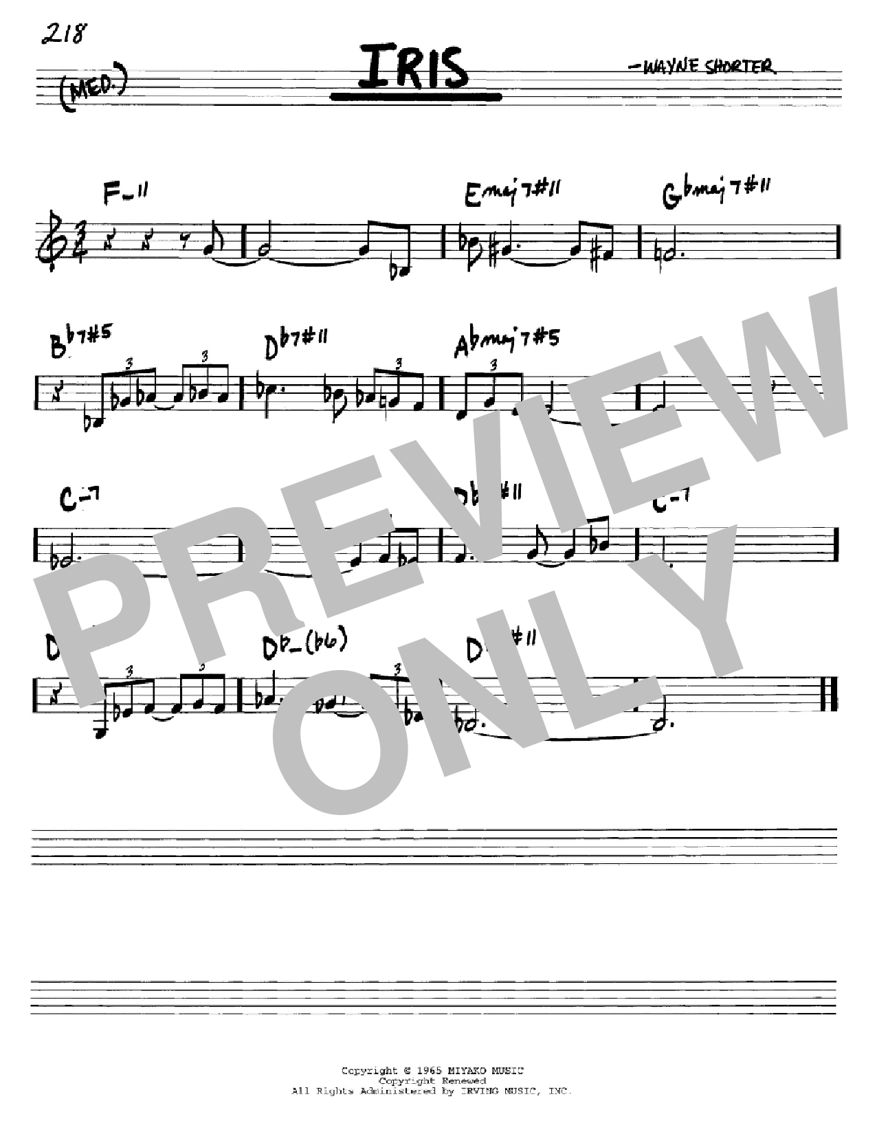 Wayne Shorter Iris Sheet Music Notes & Chords for Real Book - Melody & Chords - Bass Clef Instruments - Download or Print PDF