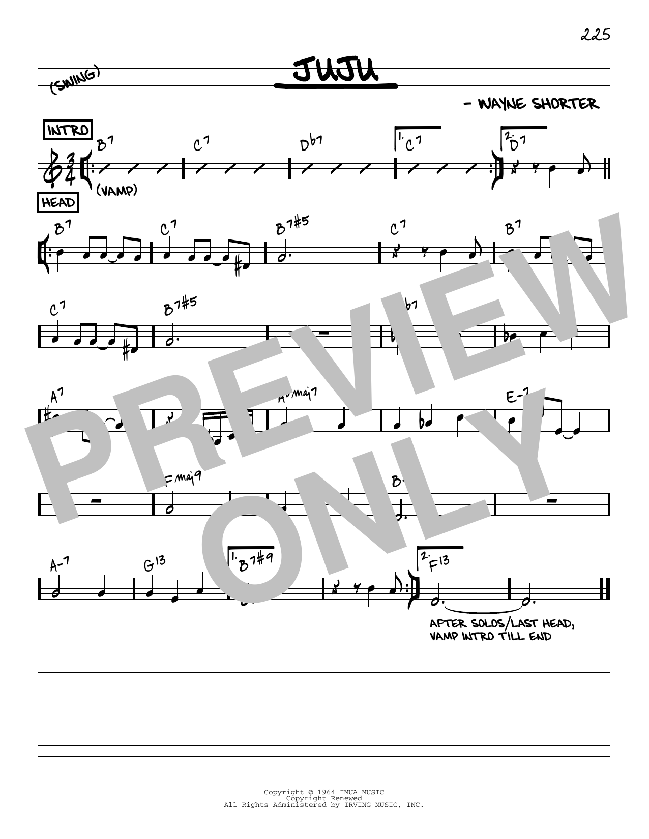 Wayne Shorter Juju [Reharmonized version] (arr. Jack Grassel) Sheet Music Notes & Chords for Real Book – Melody & Chords - Download or Print PDF