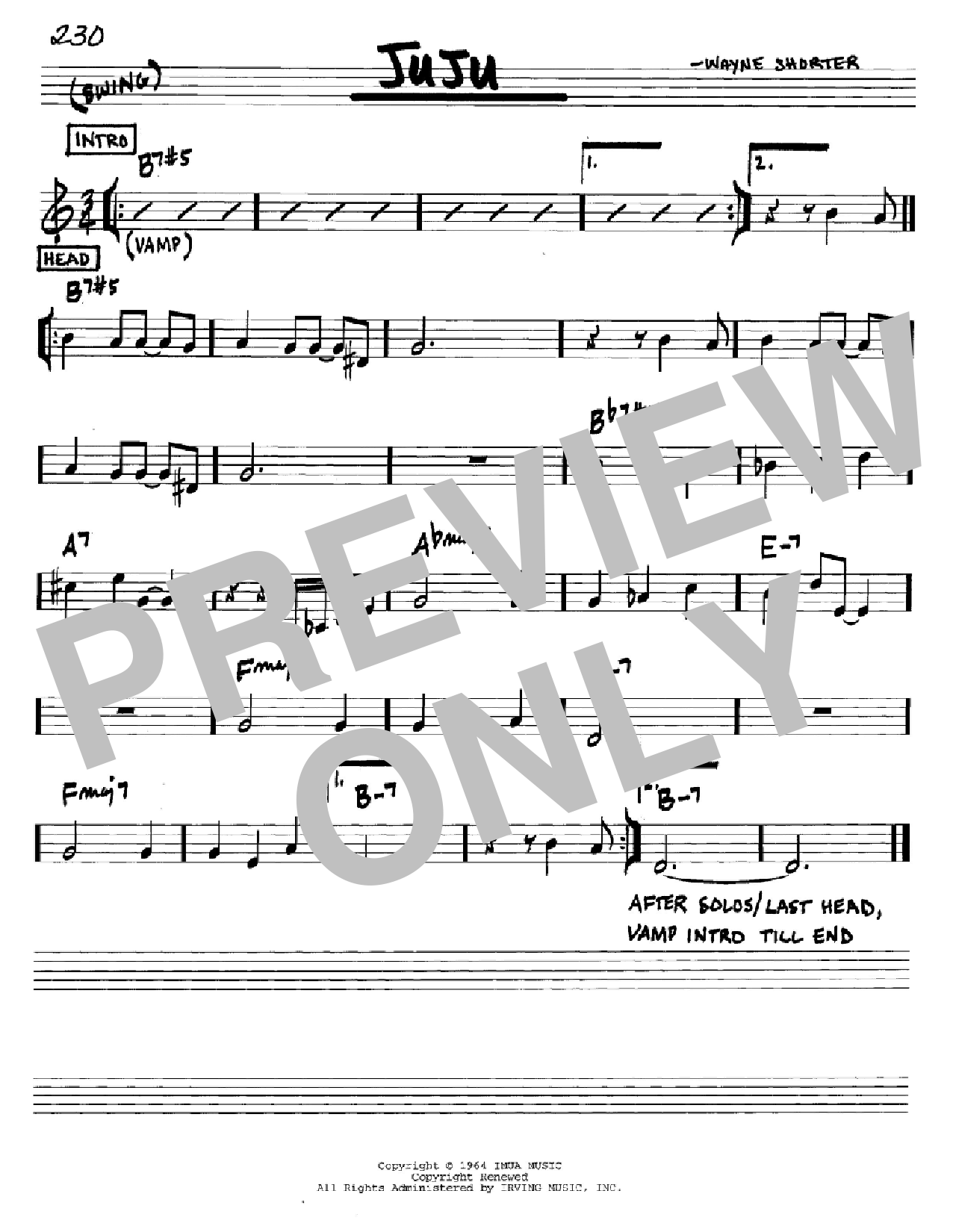 Wayne Shorter Juju Sheet Music Notes & Chords for Tenor Sax Transcription - Download or Print PDF