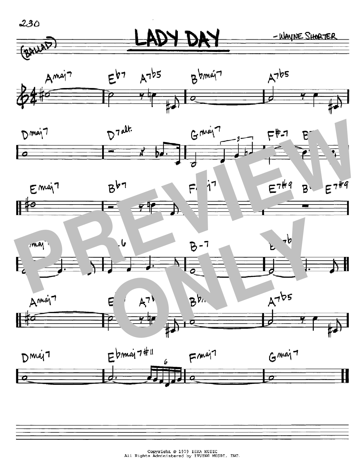 Wayne Shorter Lady Day Sheet Music Notes & Chords for Piano - Download or Print PDF