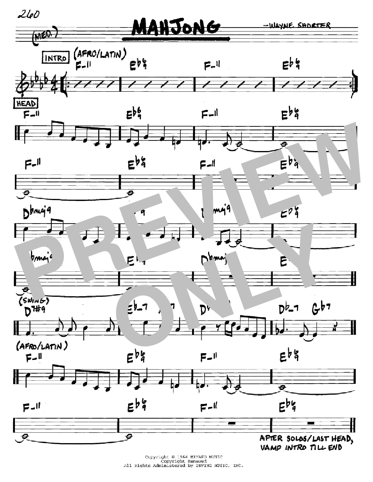 Wayne Shorter Mahjong Sheet Music Notes & Chords for Real Book - Melody & Chords - Bass Clef Instruments - Download or Print PDF