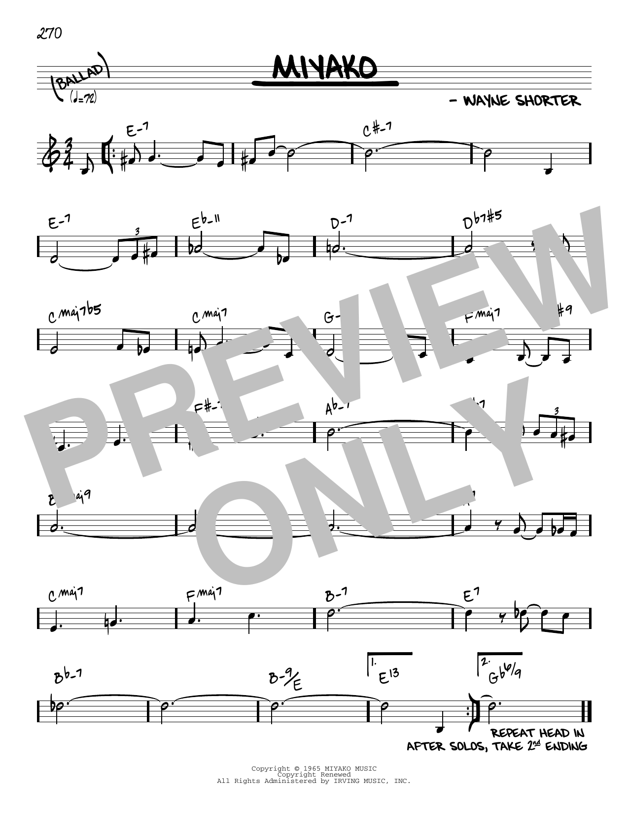 Wayne Shorter Miyako [Reharmonized version] (arr. Jack Grassel) Sheet Music Notes & Chords for Real Book – Melody & Chords - Download or Print PDF