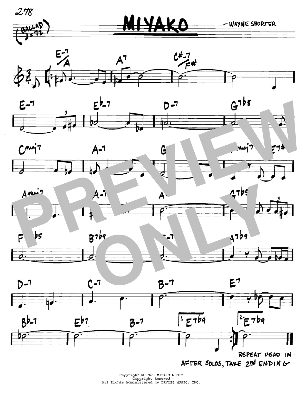 Wayne Shorter Miyako Sheet Music Notes & Chords for Tenor Sax Transcription - Download or Print PDF