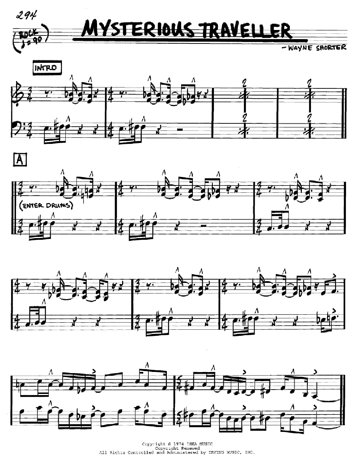 Wayne Shorter Mysterious Traveller Sheet Music Notes & Chords for Real Book - Melody & Chords - Bass Clef Instruments - Download or Print PDF