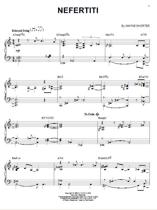 Wayne Shorter Nefertiti (arr. Brent Edstrom) Sheet Music Notes & Chords for Piano - Download or Print PDF