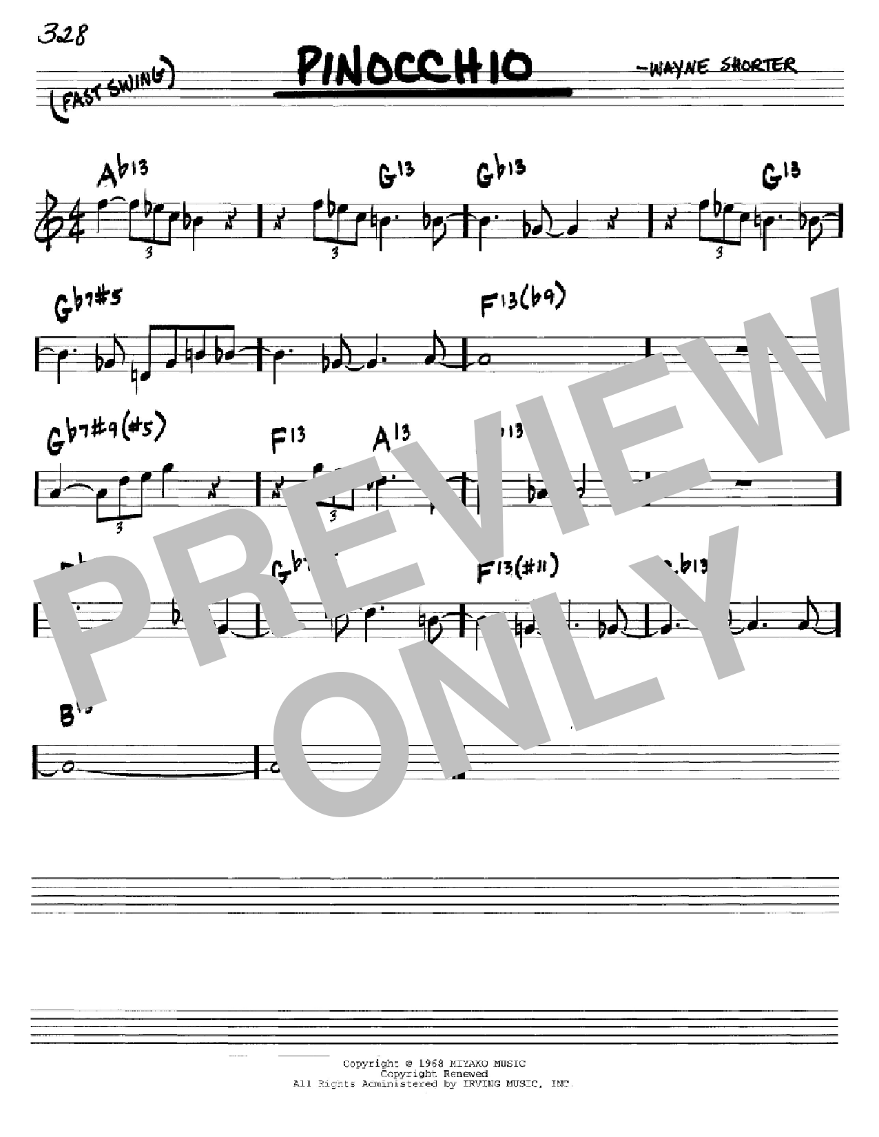 Wayne Shorter Pinocchio Sheet Music Notes & Chords for Real Book - Melody & Chords - Bass Clef Instruments - Download or Print PDF