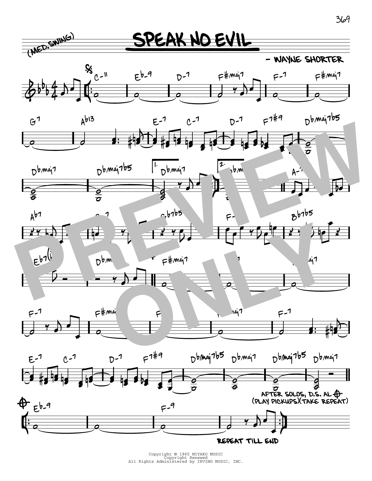 Wayne Shorter Speak No Evil [Reharmonized version] (arr. Jack Grassel) Sheet Music Notes & Chords for Real Book – Melody & Chords - Download or Print PDF
