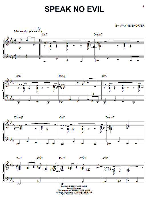 Wayne Shorter Speak No Evil Sheet Music Notes & Chords for Tenor Sax Transcription - Download or Print PDF