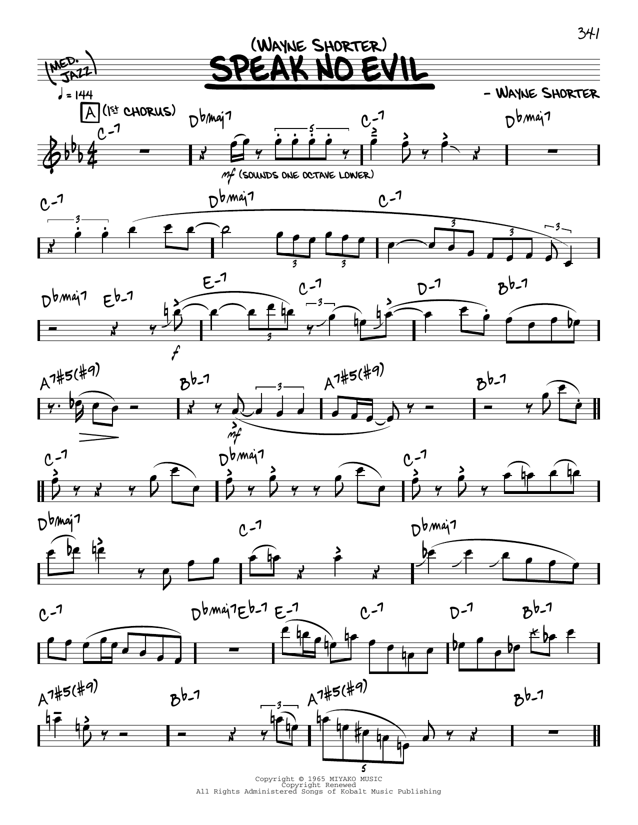 Wayne Shorter Speak No Evil (solo only) Sheet Music Notes & Chords for Real Book – Melody & Chords - Download or Print PDF