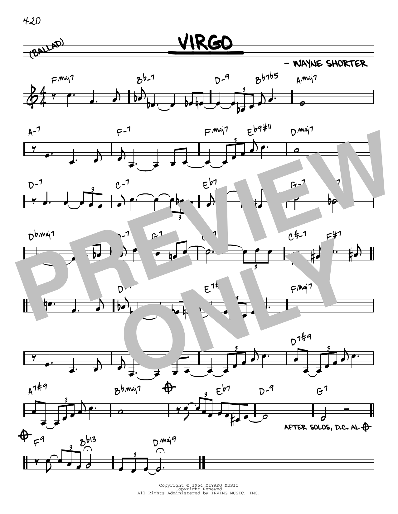 Wayne Shorter Virgo [Reharmonized version] (arr. Jack Grassel) Sheet Music Notes & Chords for Real Book – Melody & Chords - Download or Print PDF