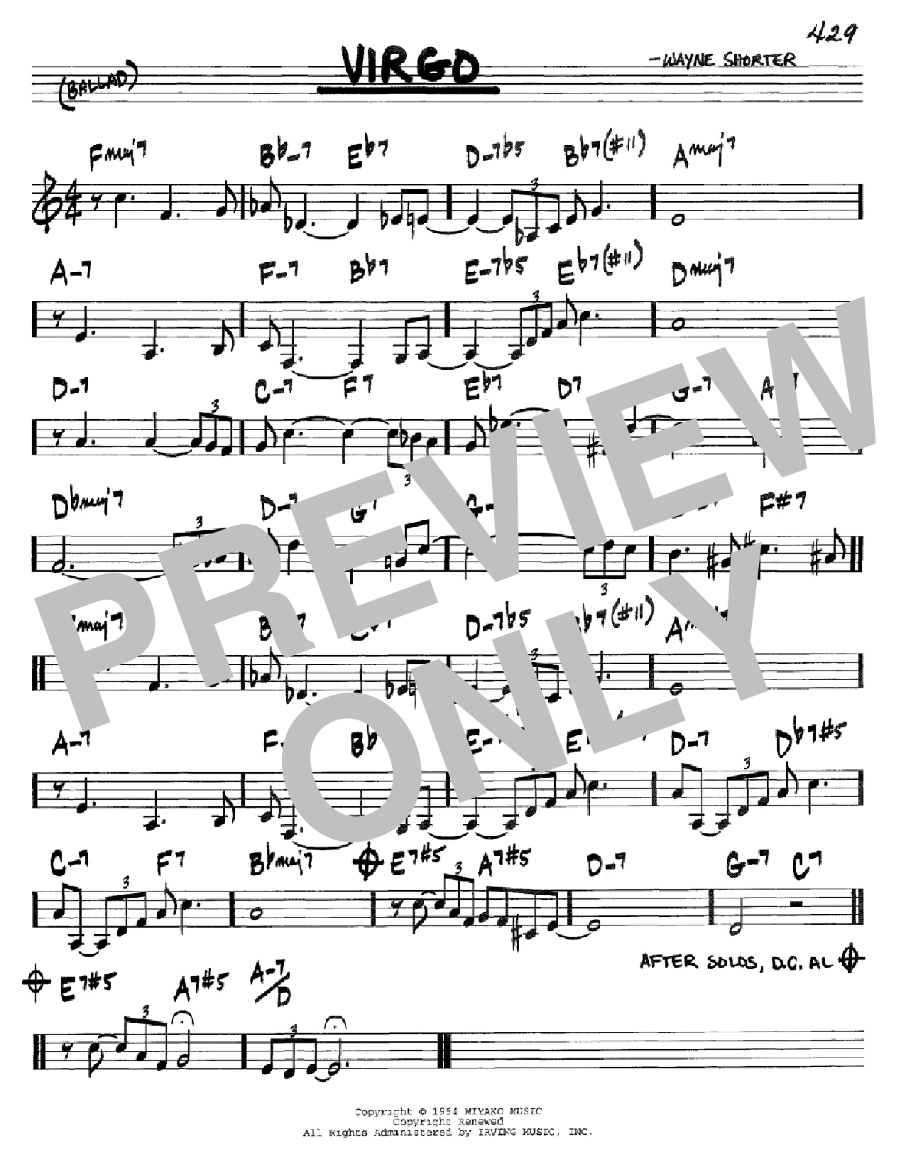 Wayne Shorter Virgo Sheet Music Notes & Chords for Real Book - Melody & Chords - Bass Clef Instruments - Download or Print PDF