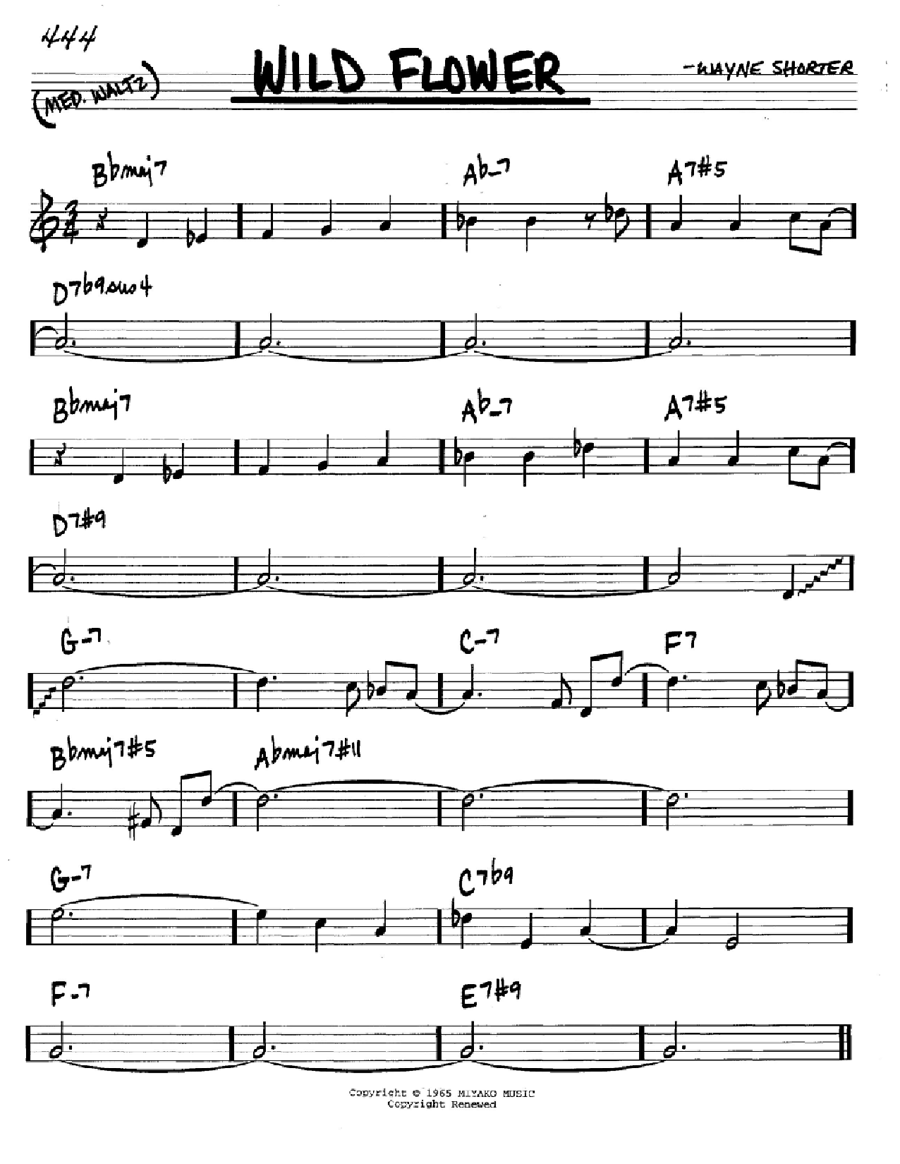 Wayne Shorter Wild Flower Sheet Music Notes & Chords for Real Book - Melody & Chords - Bass Clef Instruments - Download or Print PDF
