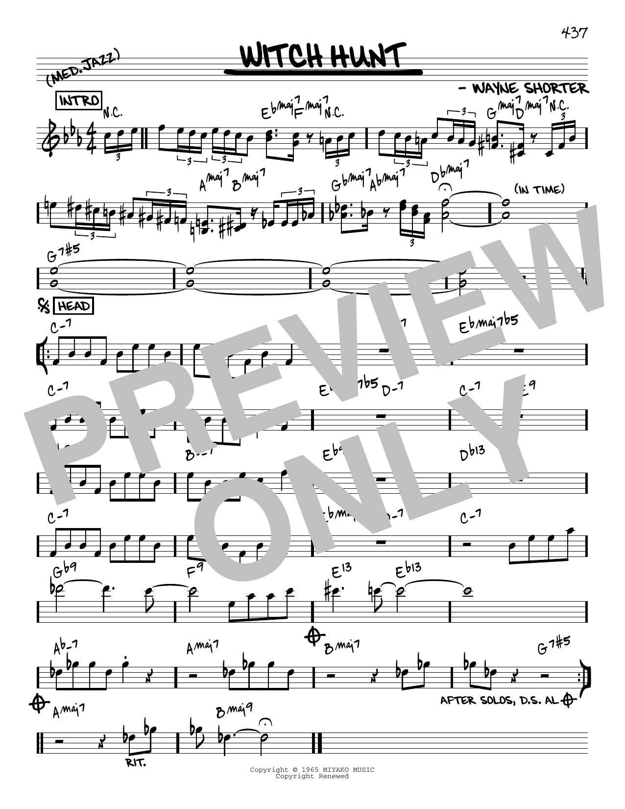 Wayne Shorter Witch Hunt [Reharmonized version] (arr. Jack Grassel) Sheet Music Notes & Chords for Real Book – Melody & Chords - Download or Print PDF