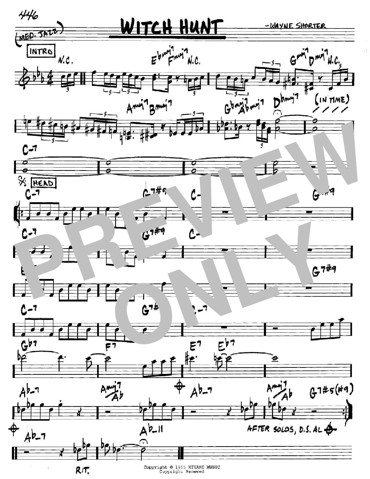 Wayne Shorter Witch Hunt Sheet Music Notes & Chords for Tenor Sax Transcription - Download or Print PDF