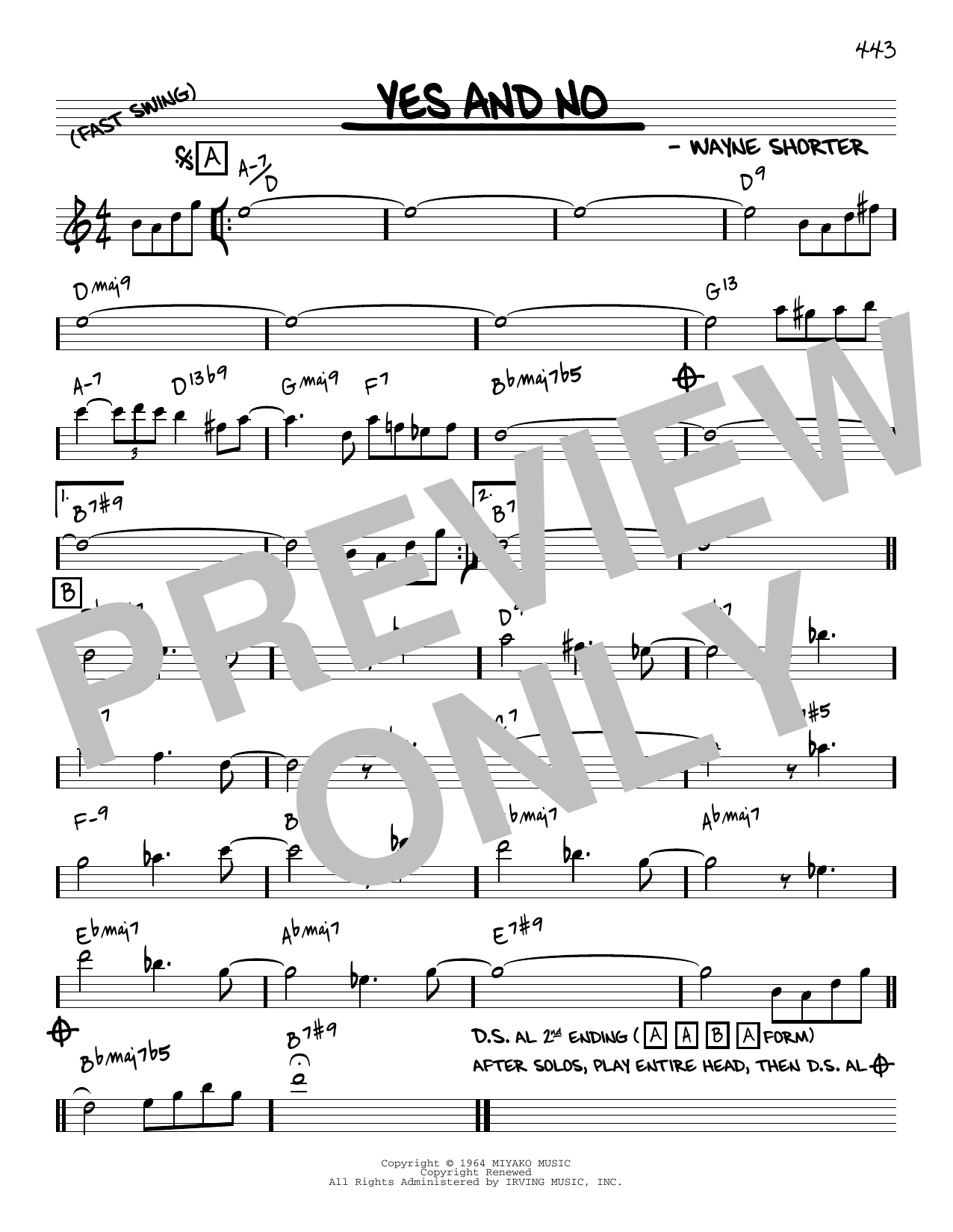 Wayne Shorter Yes And No [Reharmonized version] (arr. Jack Grassel) Sheet Music Notes & Chords for Real Book – Melody & Chords - Download or Print PDF