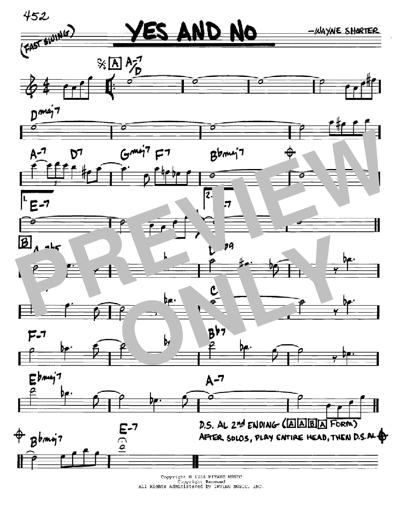 Wayne Shorter Yes And No Sheet Music Notes & Chords for Real Book - Melody & Chords - Bass Clef Instruments - Download or Print PDF