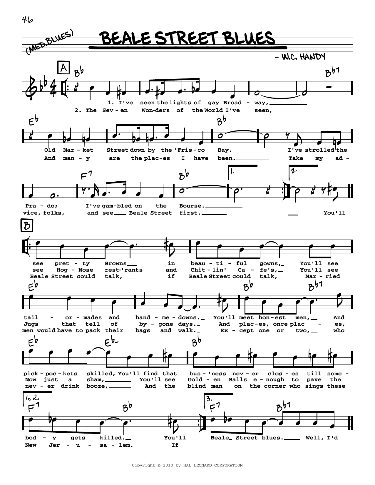 W.C. Handy Beale Street Blues (arr. Robert Rawlins) Sheet Music Notes & Chords for Real Book – Melody, Lyrics & Chords - Download or Print PDF