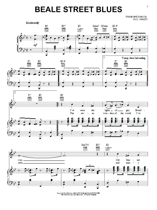 W.C. Handy Beale Street Blues Sheet Music Notes & Chords for Piano, Vocal & Guitar (Right-Hand Melody) - Download or Print PDF