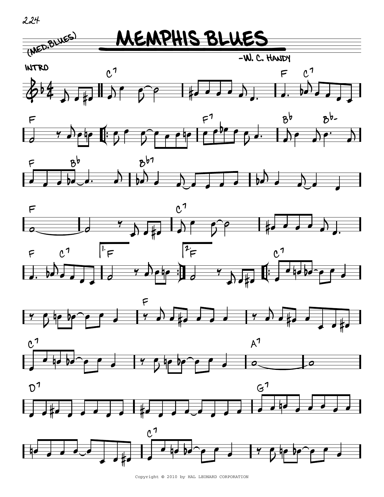 W.C. Handy Memphis Blues (arr. Robert Rawlins) Sheet Music Notes & Chords for Real Book – Melody, Lyrics & Chords - Download or Print PDF