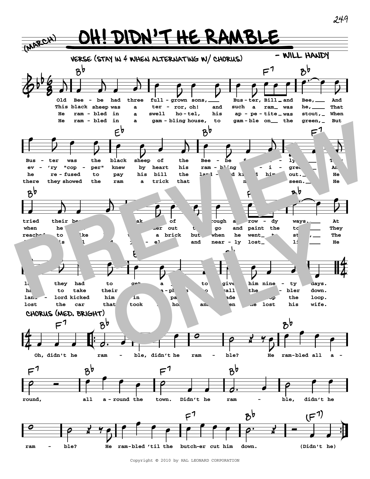 W.C. Handy Oh! Didn't He Ramble (arr. Robert Rawlins) Sheet Music Notes & Chords for Real Book – Melody, Lyrics & Chords - Download or Print PDF