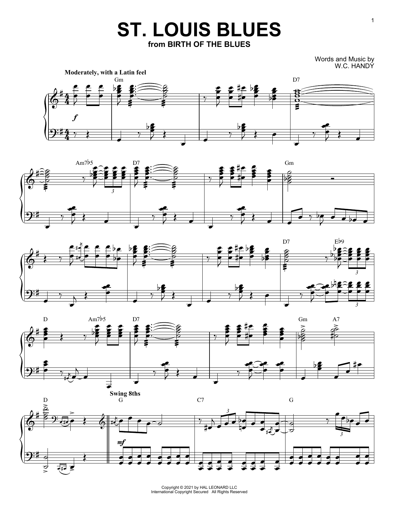 W.C. Handy St. Louis Blues (arr. Brent Edstrom) Sheet Music Notes & Chords for Piano Solo - Download or Print PDF