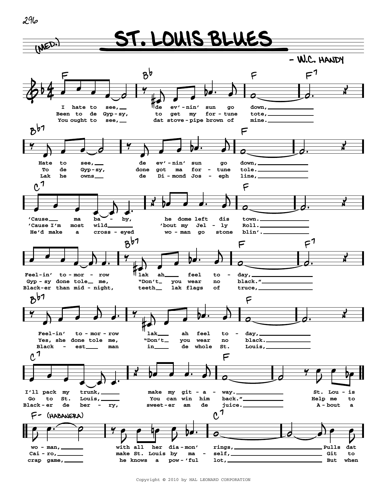 W.C. Handy St. Louis Blues (arr. Robert Rawlins) Sheet Music Notes & Chords for Real Book – Melody, Lyrics & Chords - Download or Print PDF